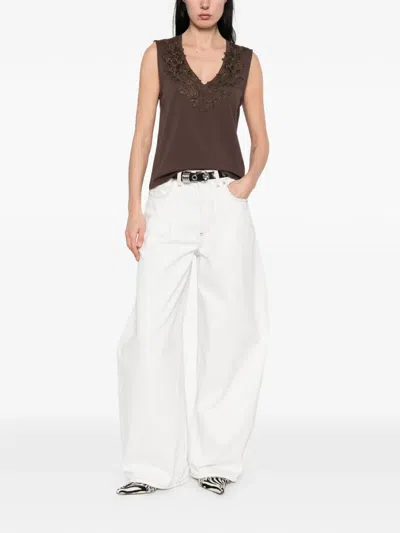 Blugirl Embellished V-neck Top In Brown