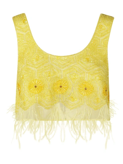Blugirl Embroidered Fringe Detail Cropped Top In Yellow