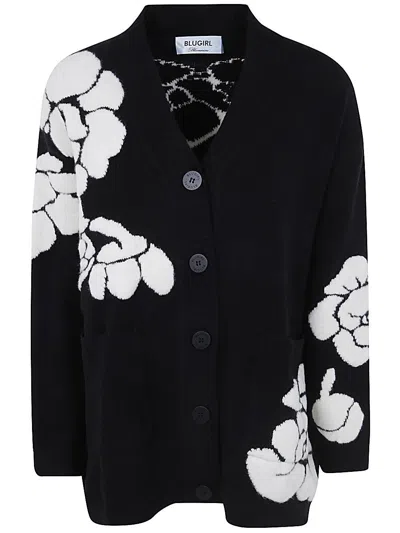 Blugirl Embroidered Roses Cardigan In Black