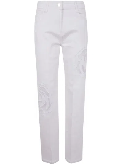 Blugirl Embroidered Roses Denim Jeans In White