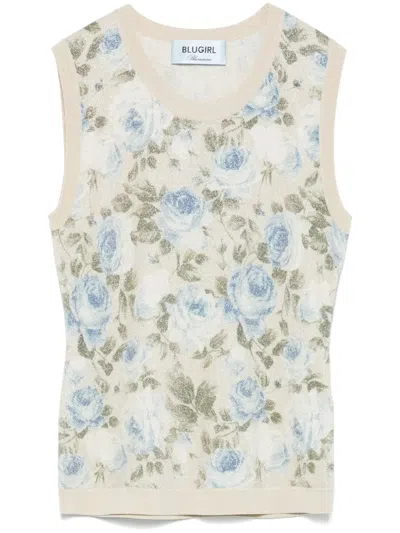 Blugirl Fine-knit Lurex Top In Beige
