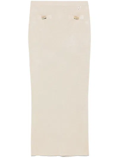 Blugirl Fitted Beige Maxi Skirt With Stylish Waist Detailing And Back Slit In Neutrals