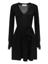 Blugirl Fitted Black Mini Dress With Lace Detailing And Flared Skirt In Multi