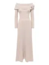 Blugirl Fitted Knit Midi Dress With Off-shoulder Neckline And Removable Brooch In Neutral