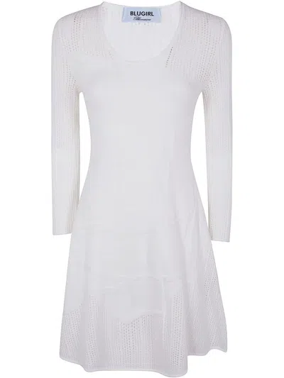Blugirl Kids' Flared White Mini Dress With Long-sleeved