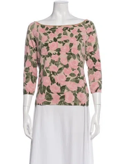 Pre-owned Blugirl Floral Print Bateau Neckline Top In Pink