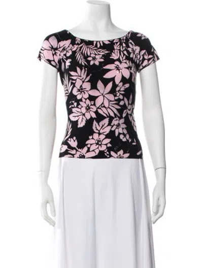 Pre-owned Blugirl Floral Print Bateau Neckline T-shirt In Multicolor