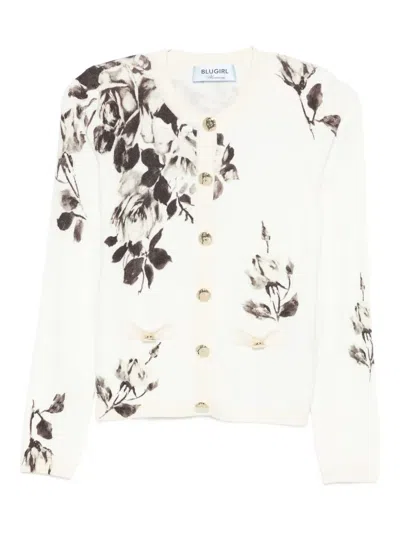 Blugirl Floral-print Cardigan In White