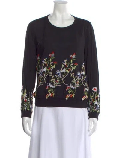 Pre-owned Blugirl Floral Print Crew Neck Top In Black