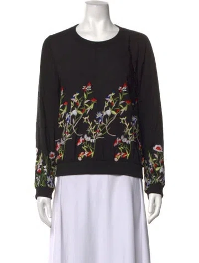 Pre-owned Blugirl Floral Print Crew Neck Top In Black