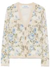 Blugirl V-neck Knitwear Sweater With Floral Pattern In Neutrals