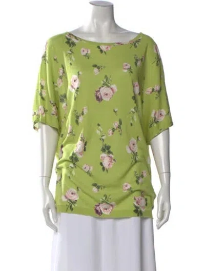 Pre-owned Blugirl Floral Print Scoop Neck Top In Green