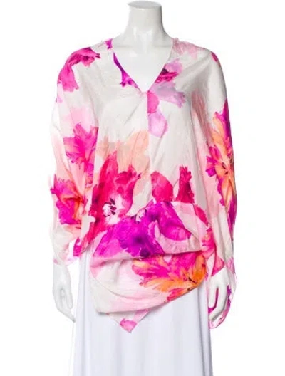 Pre-owned Blugirl Floral Print V-neck Blouse In Pink