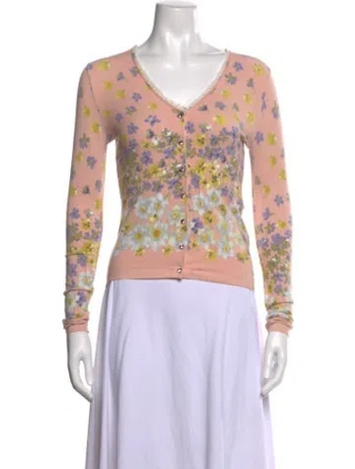 Pre-owned Blugirl Floral Print V-neck Top In Pink