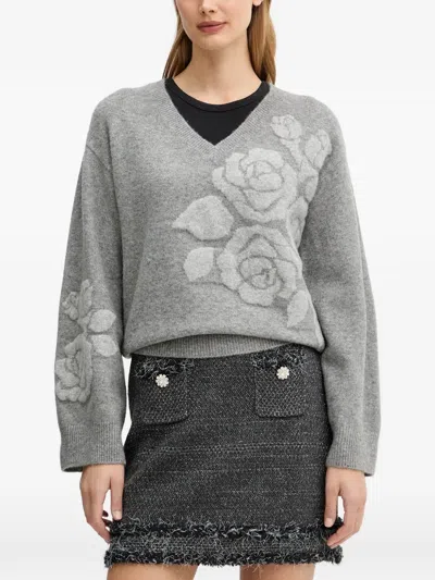 Blugirl Floral V-neck Sweater In Gray