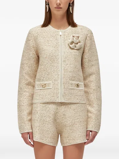 Blugirl Floral-appliqué Bouclé Jacket In Neutral