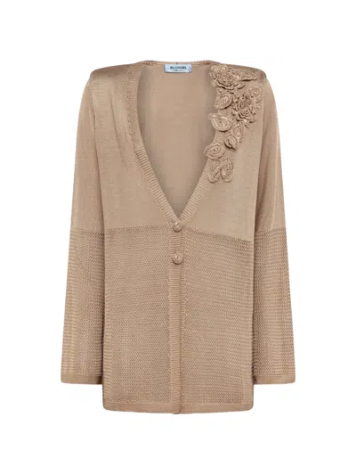 Blugirl Floral-appliqué Open-knit Cardigan In Brown