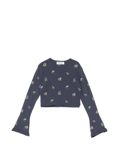 Blugirl Floral-embroidered Ribbed Top In Blue