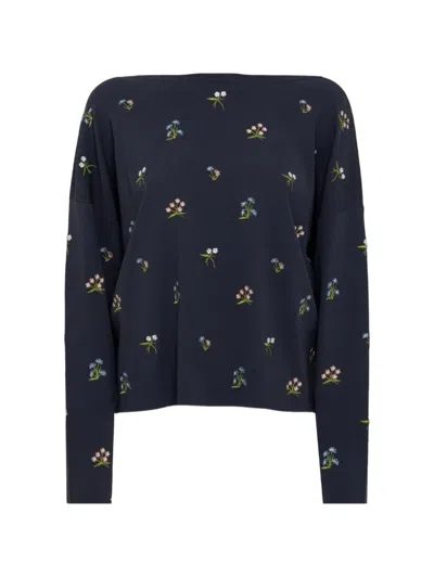 Blugirl Floral-embroidered V-neck Sweater In Blue