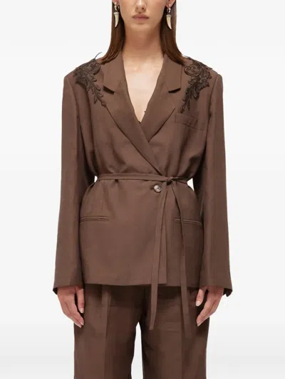 Blugirl Floral-patch Belted Blazer In Brown