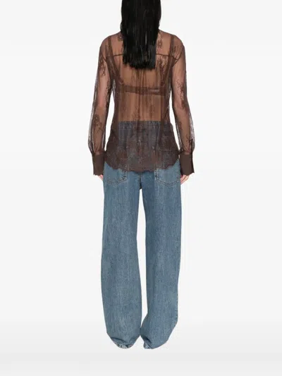 Blugirl Flower-lace Shirt In Brown