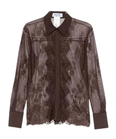 Blugirl Flower-lace Shirt In Brown