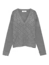 Blugirl Diamond-patterned V-neck Sweater With Openwork Details In Gray