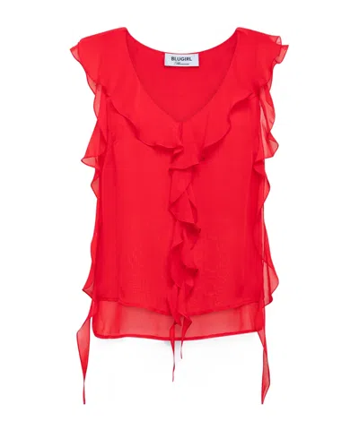 Blugirl Georgette Top With Ruffles In Red