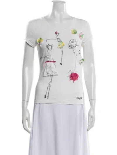 Pre-owned Blugirl Graphic Print Crew Neck T-shirt In White
