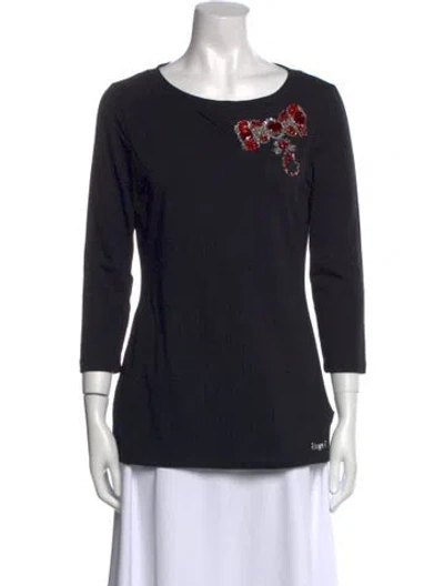 Pre-owned Blugirl Graphic Print Scoop Neck Top In Black