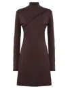 Blugirl High Neck Jersey Dress With Oblique Cut-out And Button Details In Brown