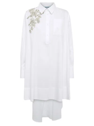 Blugirl High-low Hemline Dress With Floral Embellishments In White