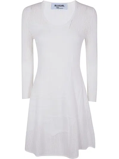 Blugirl Knit Dress With Scoop Neckline And Three-quarter Sleeves In White