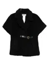 Blugirl Boxy Black Textured Jacket With Wide Collar And Leather Belt In Black