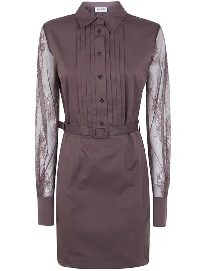 Blugirl Lace-panel Pintuck Dress In Brown