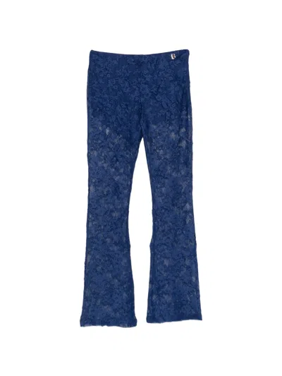 Blugirl Lace Logo-plaque Flared Trousers In Blue