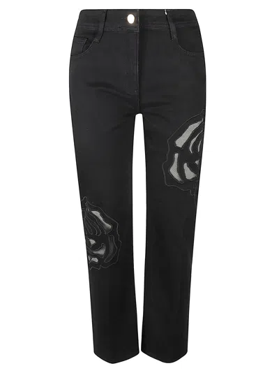 Blugirl Lace Rose Paneled Jeans In Black