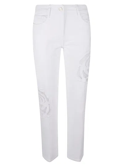 Blugirl Lace Rose Paneled Jeans In White