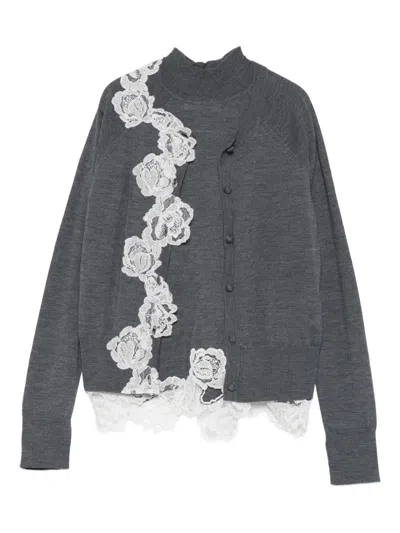 Blugirl Lace-trim Cardigan In Gray