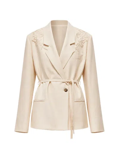 Blugirl Lace-embellished Belted Blazer In Neutral