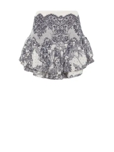 Blugirl Lace-printed White Viscose Shorts With Ruffled Hem In Gray