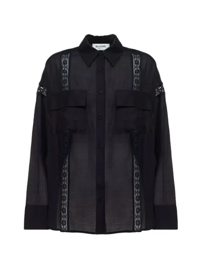 Blugirl Lace-trim Flap-pocket Shirt In Black