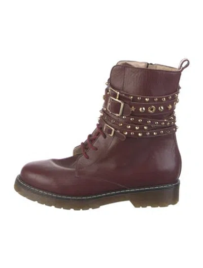 Pre-owned Blugirl Leather Combat Boots In Burgundy