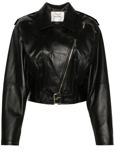 Blugirl Rhinestone-embellished Leather Jacket In Black