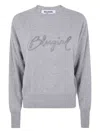 Blugirl Light Grey Knit Sweater With Cursive Logo Embellishment In Gray