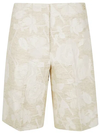 Blugirl Linen Mix Jacquard Bermuda Shorts In Beige Melange