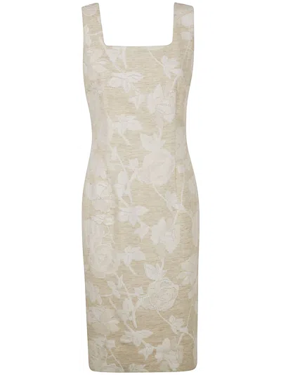 Blugirl Linen Mix Jacquard Kat Dress In Beige Melange
