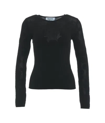Blugirl Logo Plaque Open Knit Jumper In Black