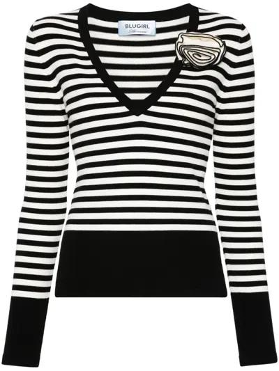 Blugirl Brooch V Neck Sweater In Black