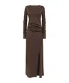 Blugirl Gathered Long Jersey Dress With Side Slit And Glove Sleeves In Brown